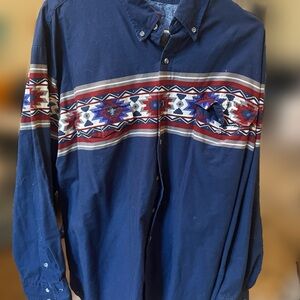 Men's Blue Patterned Western Shirt